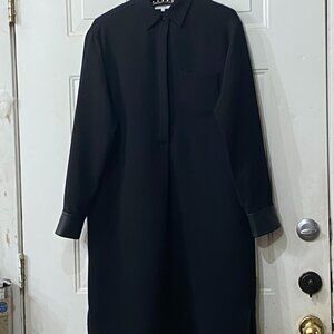 NEW Vince Sz M Black Shirt Dress Long Sleeve Pockets Faux Leather Trim